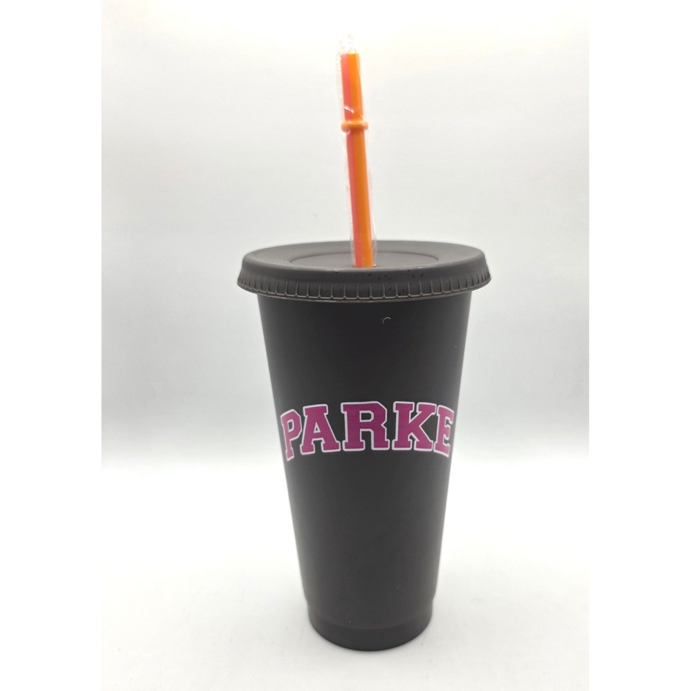 Dunkin x Parke Collab Reusable Cold Cup Matte Black Tumbler Orange Straw